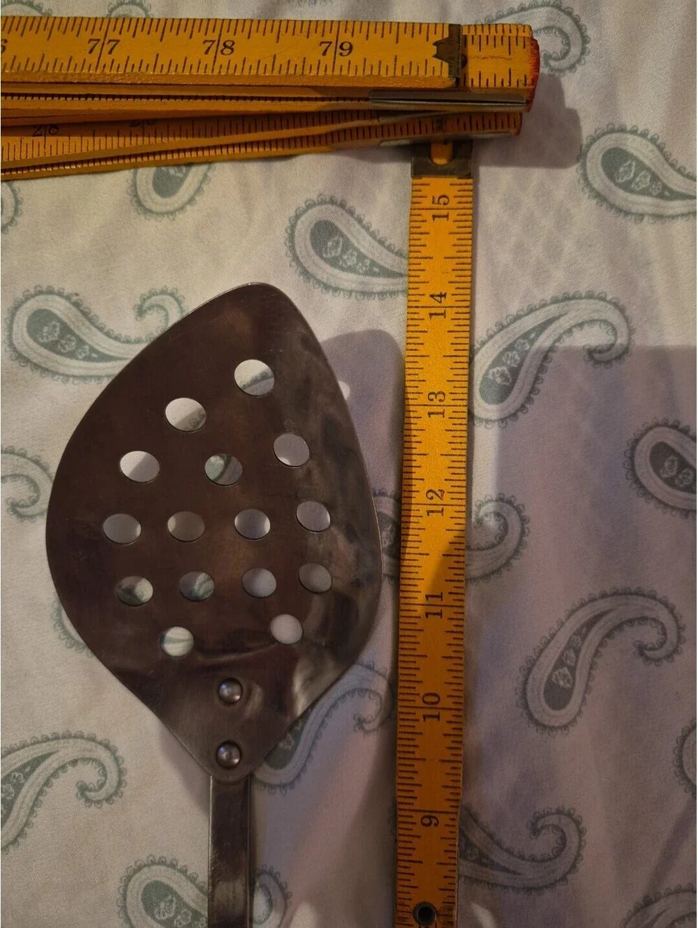 STANHOME Stainless large slotted serving spoon. Vintage 14” Teardrop